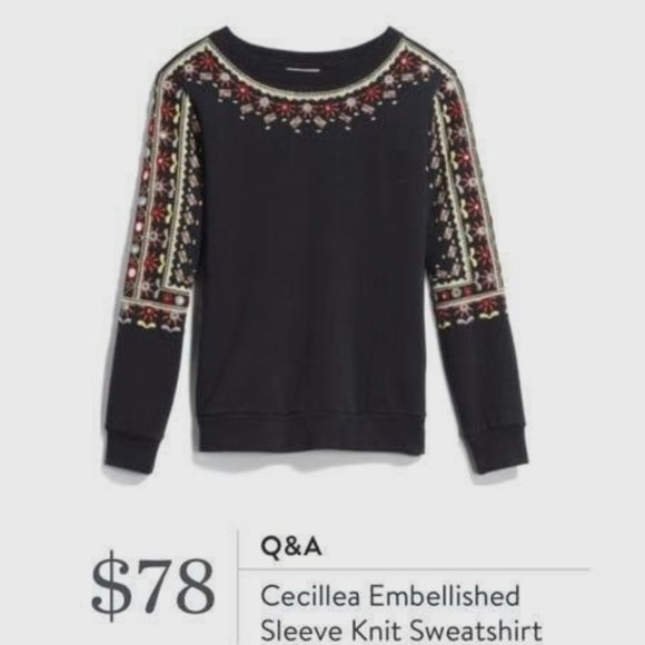 Q&A Tops - NWT Q&A Cecillea Embellished Sleeve Knit Sweatshir